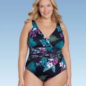Aqua Green Women's Waist Detail Over the Shoulder One Piece Swimsuit